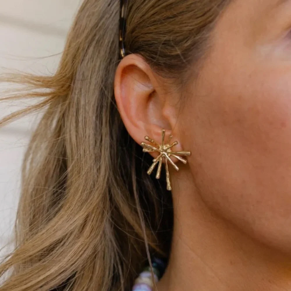 NWOT Rena 14K Gold Plated Burst Earrings - Picture 2 of 3